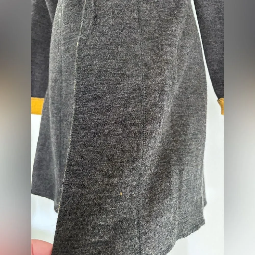 REVUE Wool Blend Long Sweater Gray and Yellow Tie Front